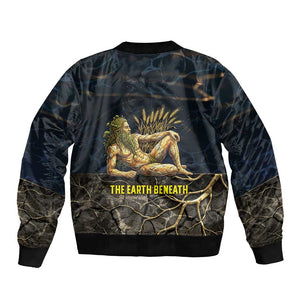 Geb Bomber Jacket Ancient Egyptian Cracked Earth and Wheat Illustration Egyptian Earth God - African Pride