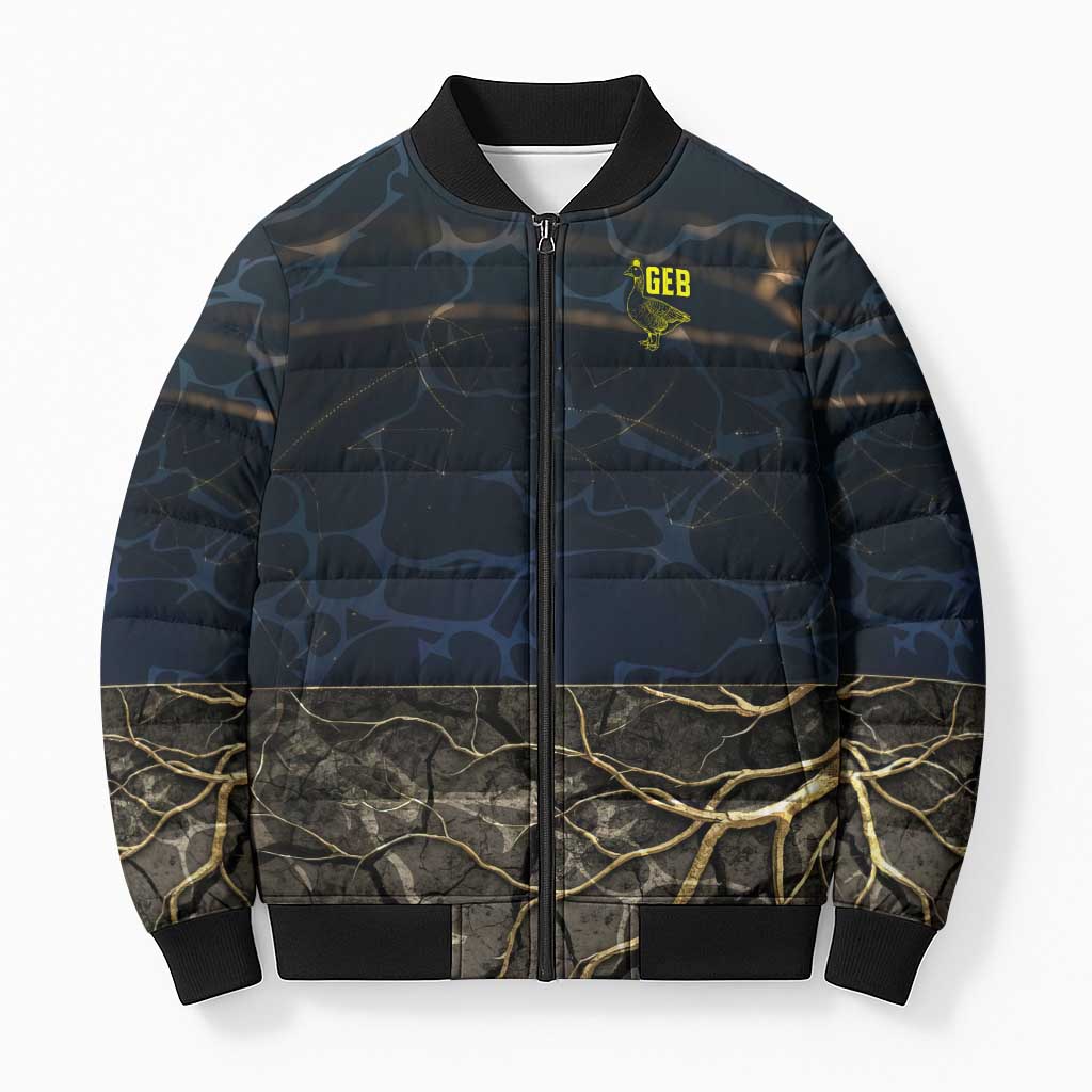 Geb Bomber Puffer Jacket Ancient Egyptian Cracked Earth and Wheat Illustration Egyptian Earth God - African Pride