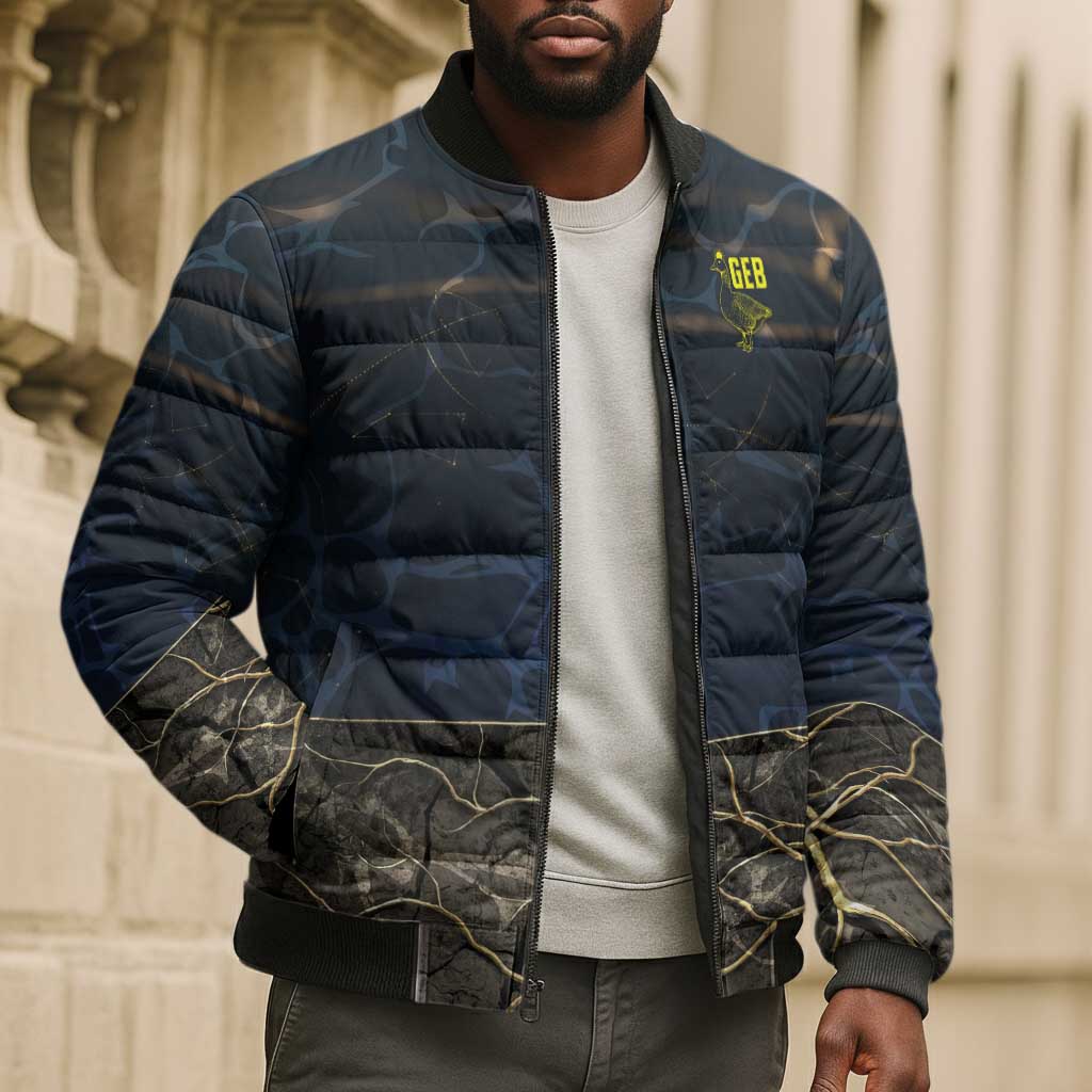 Geb Bomber Puffer Jacket Ancient Egyptian Cracked Earth and Wheat Illustration Egyptian Earth God - African Pride
