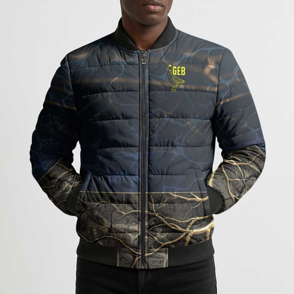 Geb Bomber Puffer Jacket Ancient Egyptian Cracked Earth and Wheat Illustration Egyptian Earth God - African Pride