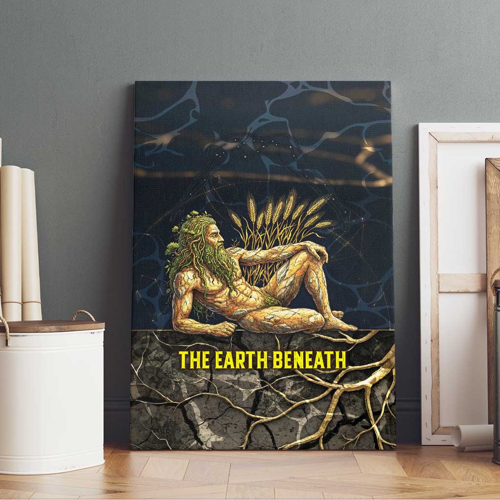 Geb Canvas Wall Art Ancient Egyptian Cracked Earth and Wheat Illustration Egyptian Earth God - African Pride