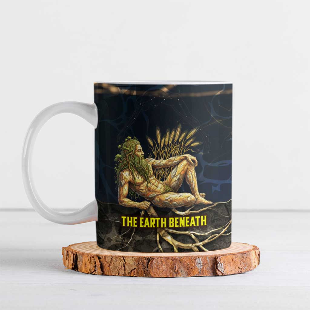 Geb Ceramic Mug Ancient Egyptian Cracked Earth and Wheat Illustration Egyptian Earth God - African Pride