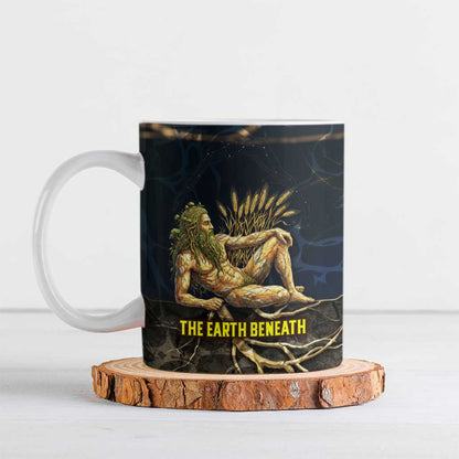 Geb Ceramic Mug Ancient Egyptian Cracked Earth and Wheat Illustration Egyptian Earth God - African Pride