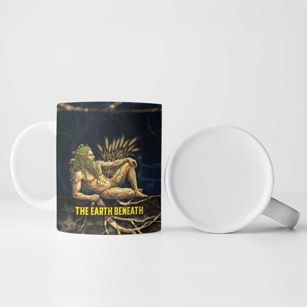 Geb Ceramic Mug Ancient Egyptian Cracked Earth and Wheat Illustration Egyptian Earth God - African Pride