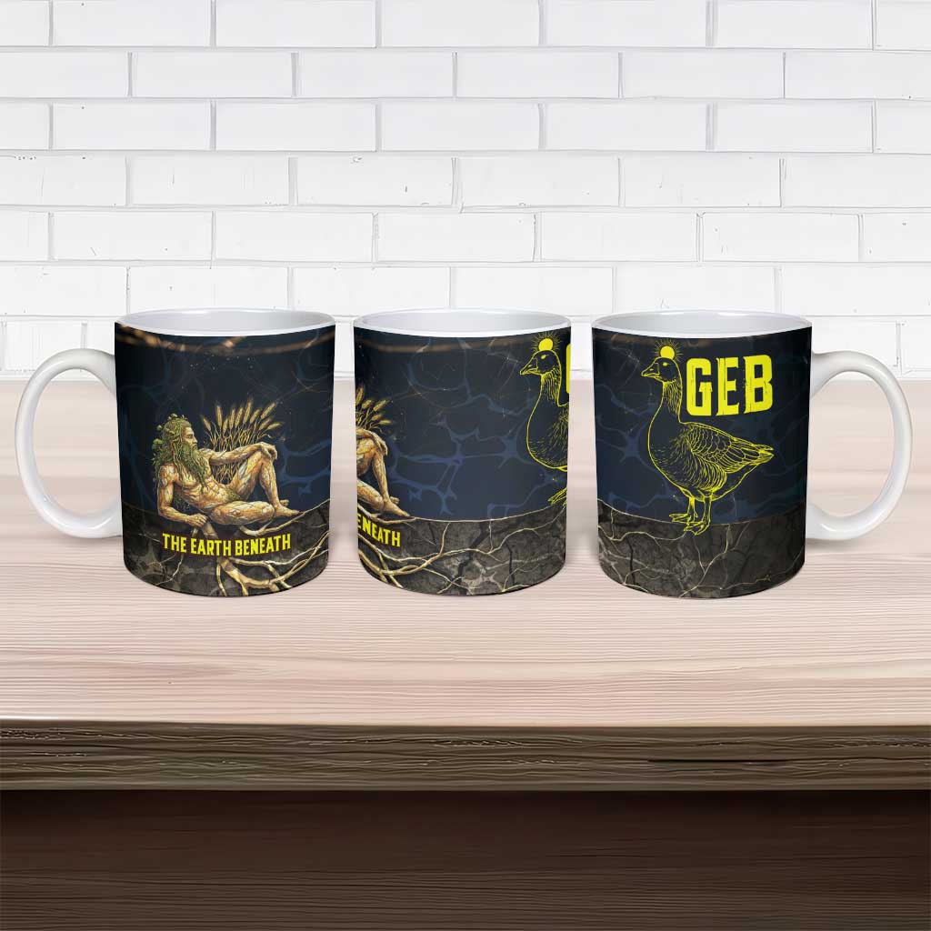 Geb Ceramic Mug Ancient Egyptian Cracked Earth and Wheat Illustration Egyptian Earth God - African Pride