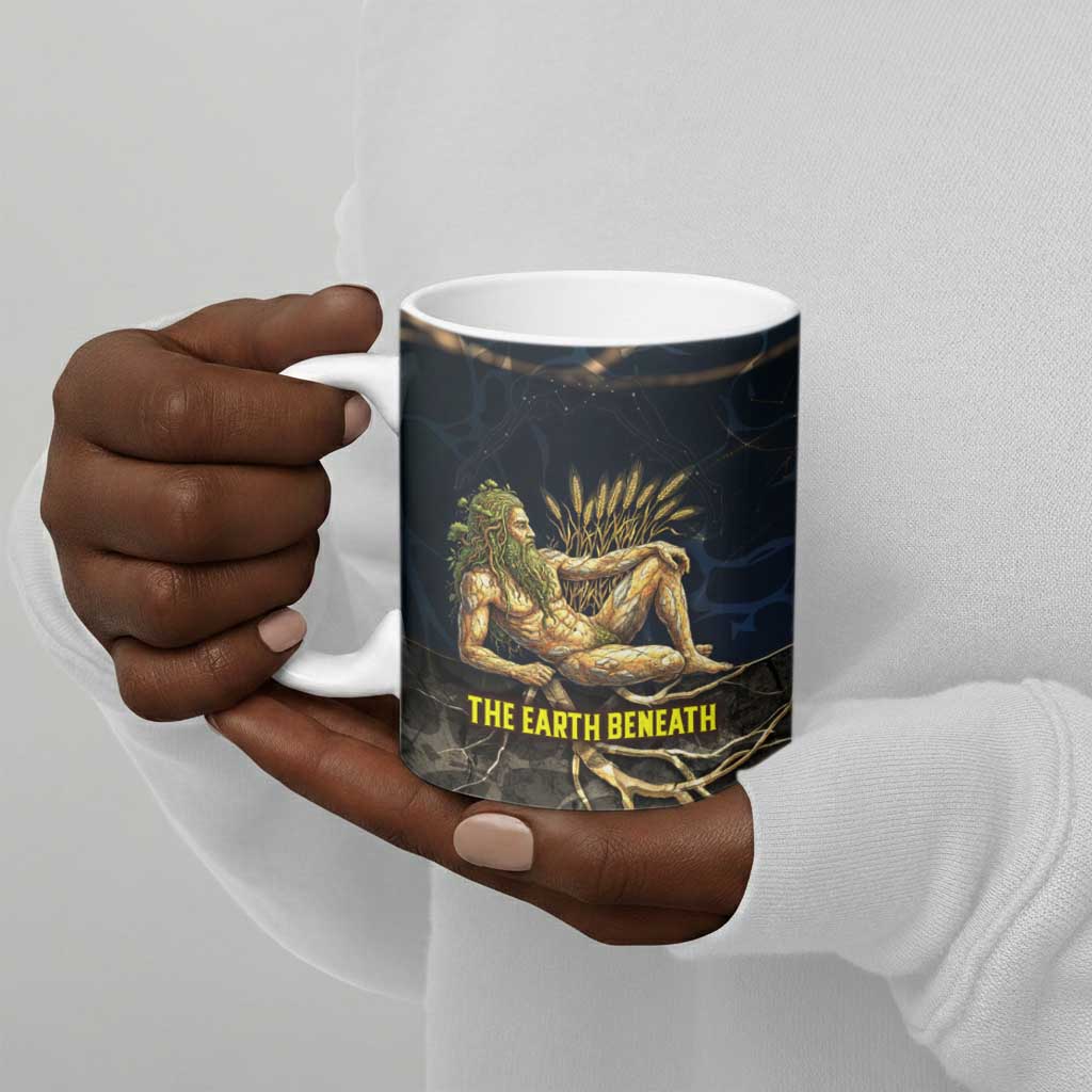 Geb Ceramic Mug Ancient Egyptian Cracked Earth and Wheat Illustration Egyptian Earth God - African Pride