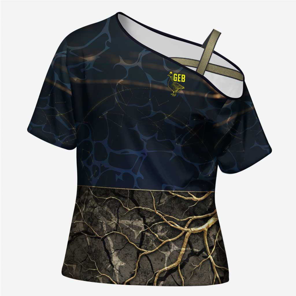 Geb Cross Shoulder Shirt Ancient Egyptian Cracked Earth and Wheat Illustration Egyptian Earth God - African Pride