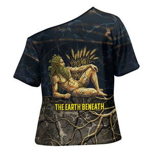 Geb Cross Shoulder Shirt Ancient Egyptian Cracked Earth and Wheat Illustration Egyptian Earth God - African Pride