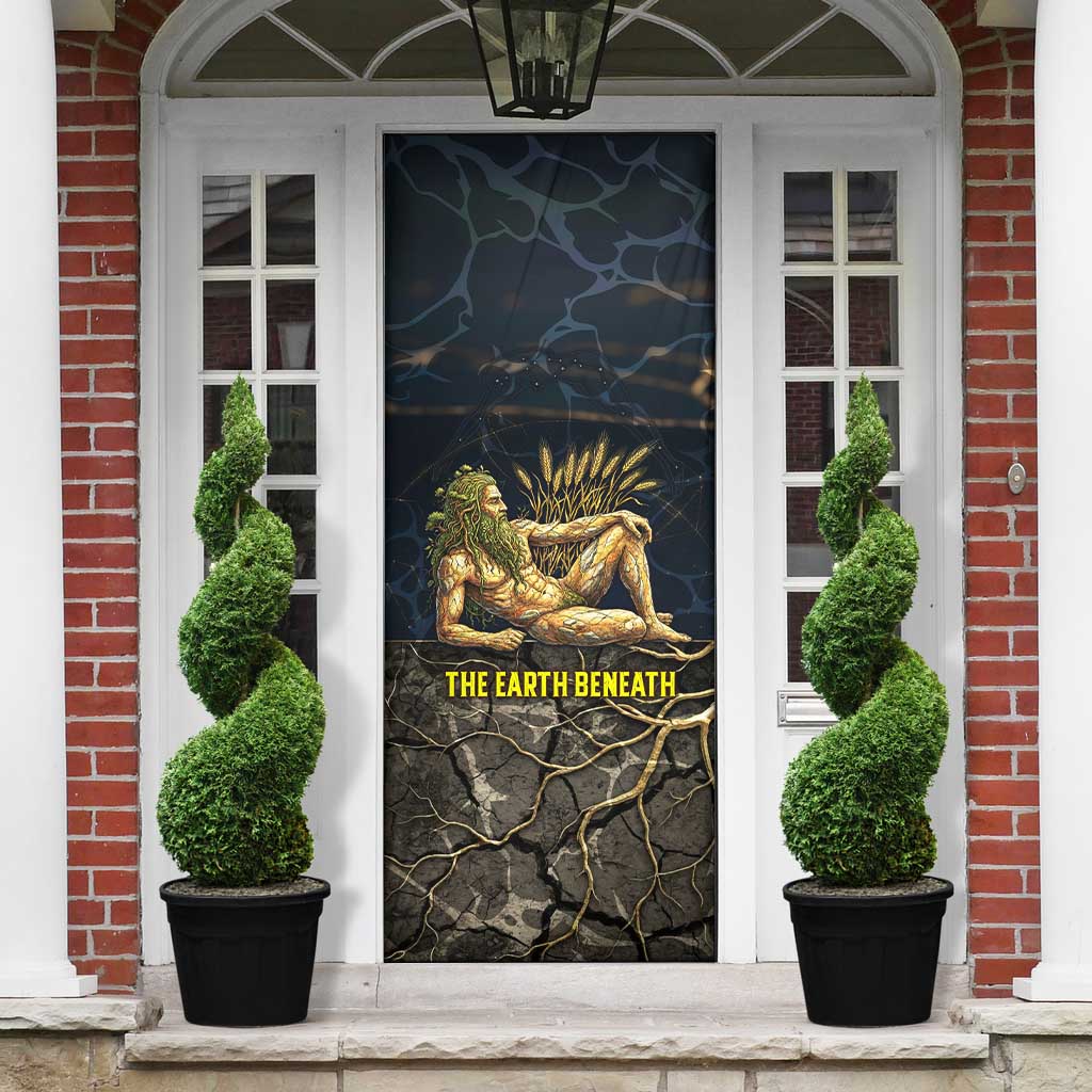 Geb Door Cover Ancient Egyptian Cracked Earth and Wheat Illustration Egyptian Earth God - African Pride