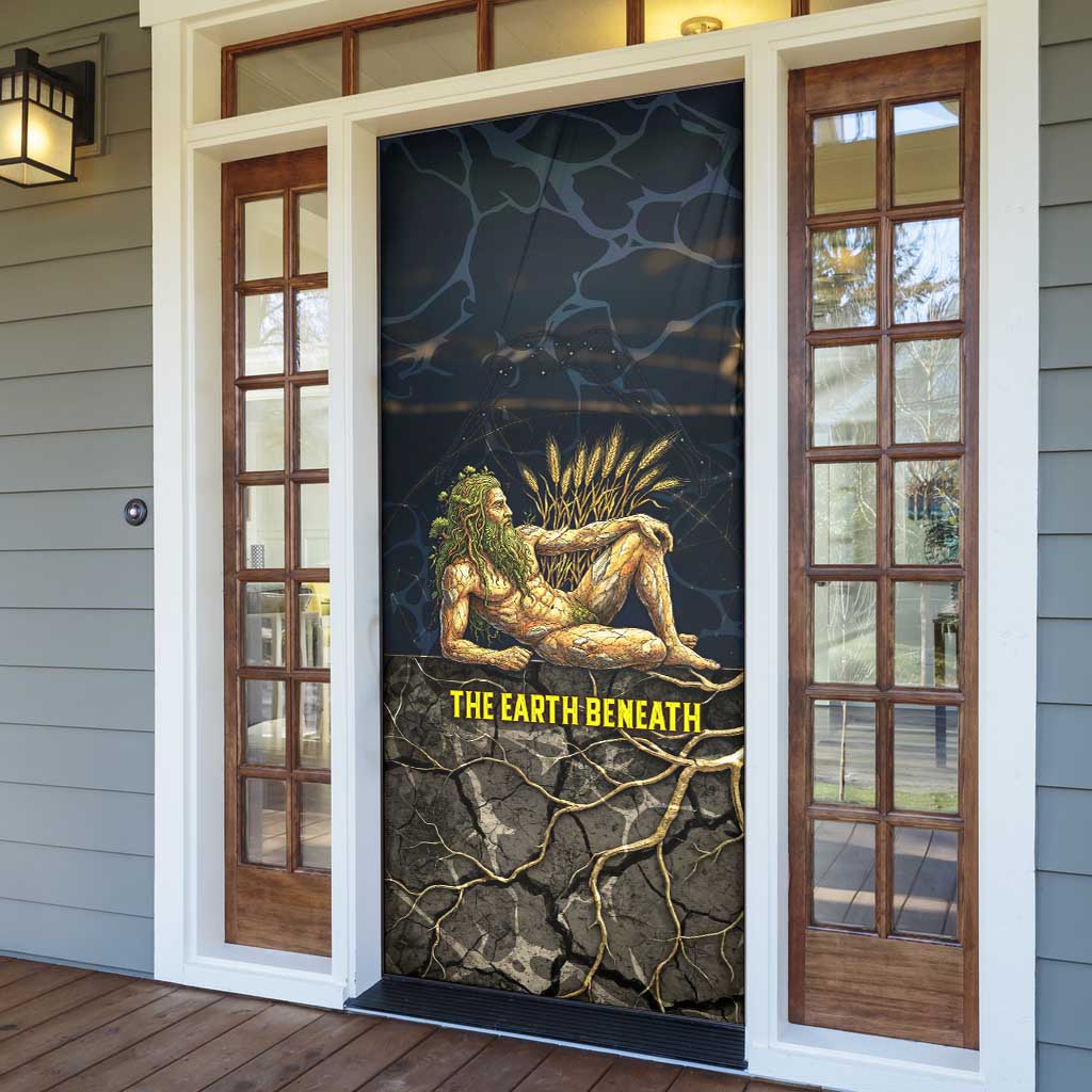 Geb Door Cover Ancient Egyptian Cracked Earth and Wheat Illustration Egyptian Earth God - African Pride