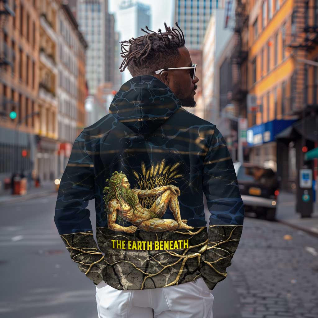 Geb Hoodie Ancient Egyptian Cracked Earth and Wheat Illustration Egyptian Earth God - African Pride