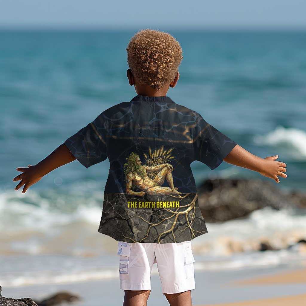 Geb Kid Hawaiian Shirt Ancient Egyptian Cracked Earth and Wheat Illustration Egyptian Earth God - African Pride
