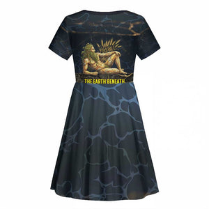 Geb Kid Short Sleeve Dress Ancient Egyptian Cracked Earth and Wheat Illustration Egyptian Earth God - African Pride