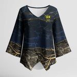 Geb Kimono Sleeve Blouse Ancient Egyptian Cracked Earth and Wheat Illustration Egyptian Earth God - African Pride