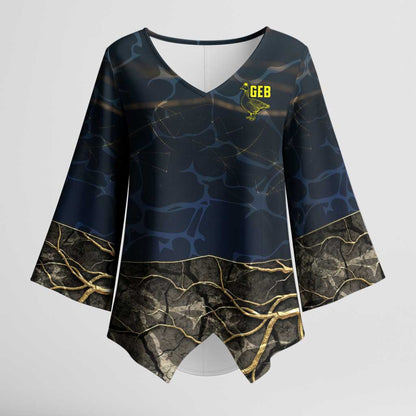 Geb Kimono Sleeve Blouse Ancient Egyptian Cracked Earth and Wheat Illustration Egyptian Earth God - African Pride
