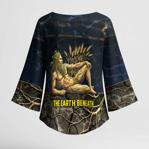 Geb Kimono Sleeve Blouse Ancient Egyptian Cracked Earth and Wheat Illustration Egyptian Earth God - African Pride