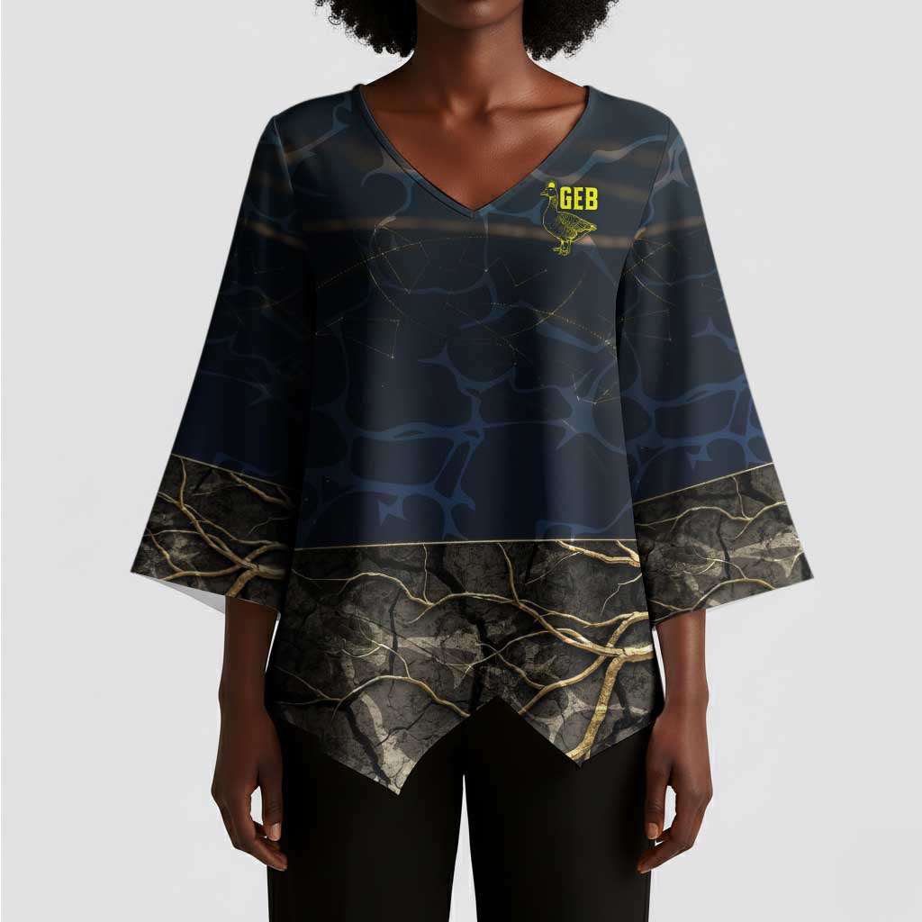 Geb Kimono Sleeve Blouse Ancient Egyptian Cracked Earth and Wheat Illustration Egyptian Earth God - African Pride
