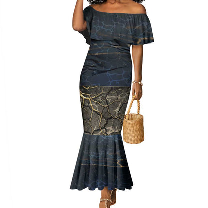 Geb Mermaid Dress Ancient Egyptian Cracked Earth and Wheat Illustration Egyptian Earth God - African Pride