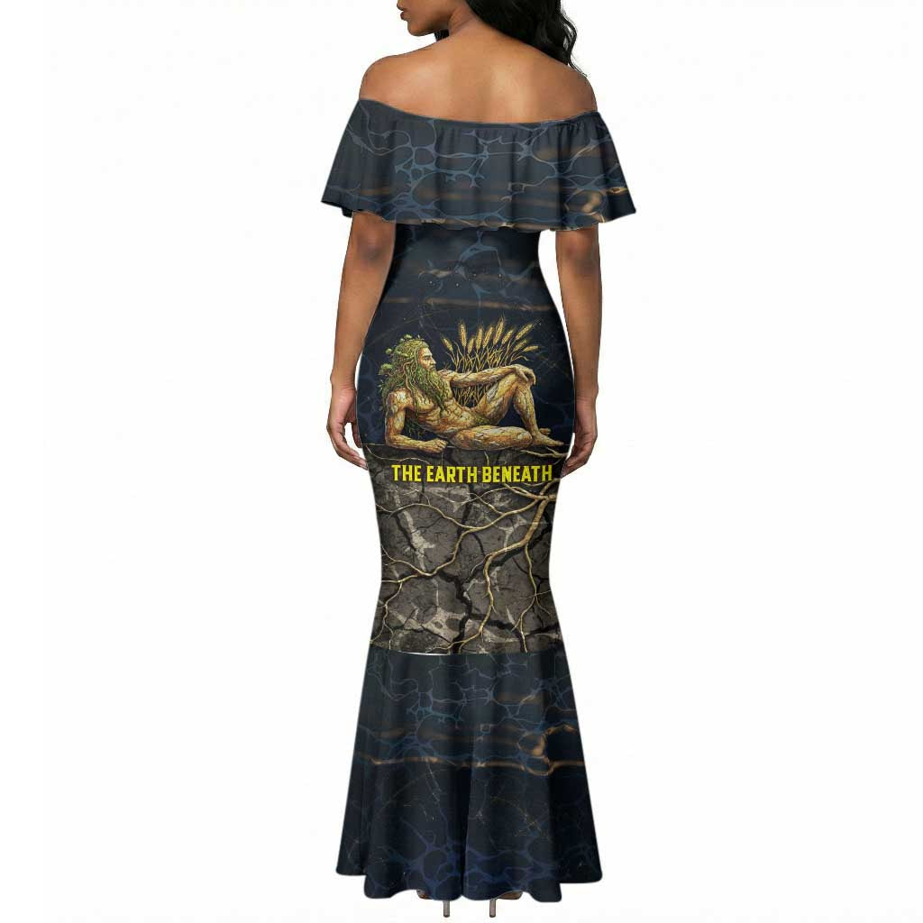 Geb Mermaid Dress Ancient Egyptian Cracked Earth and Wheat Illustration Egyptian Earth God - African Pride