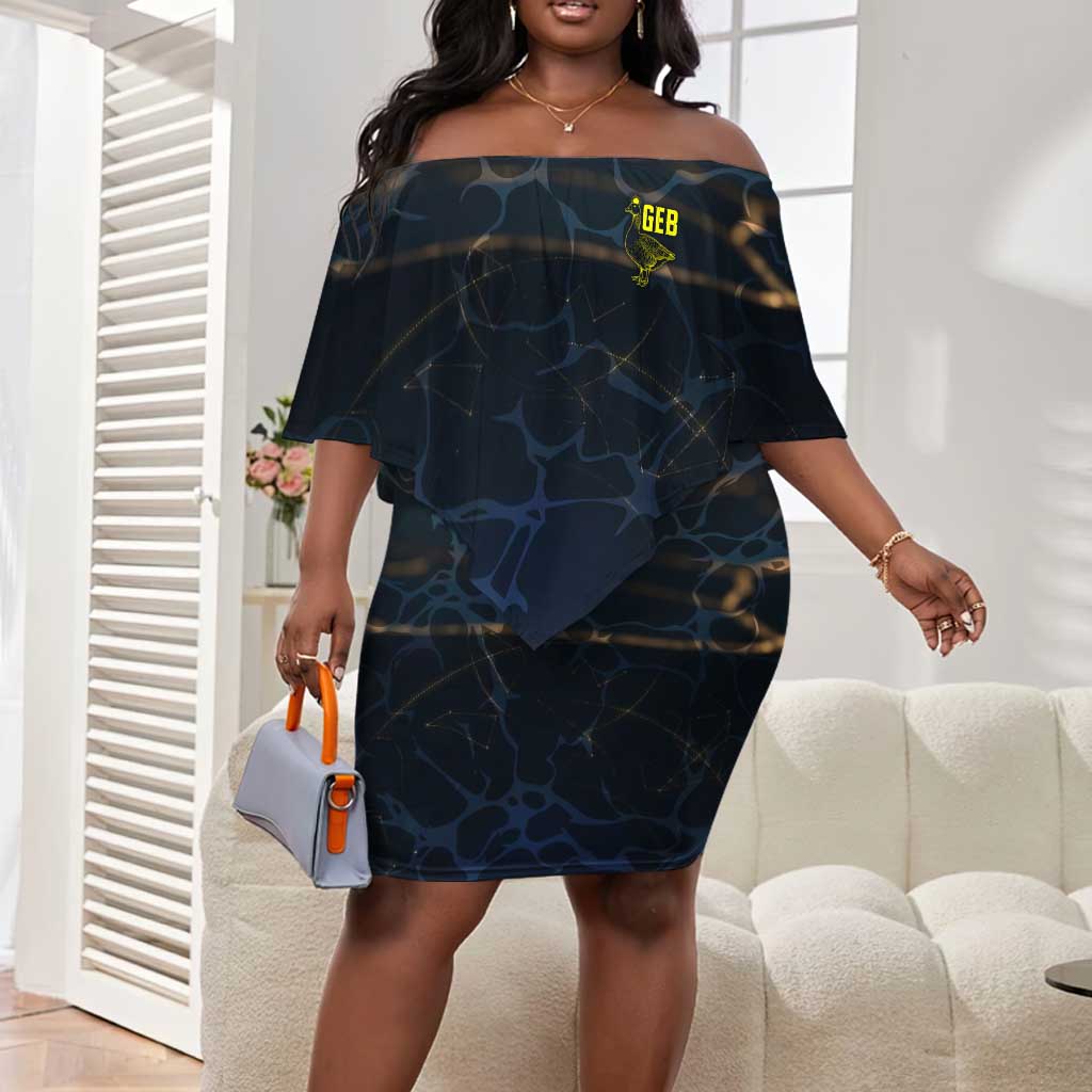 Geb Off Shoulder Short Dress Ancient Egyptian Cracked Earth and Wheat Illustration Egyptian Earth God - African Pride