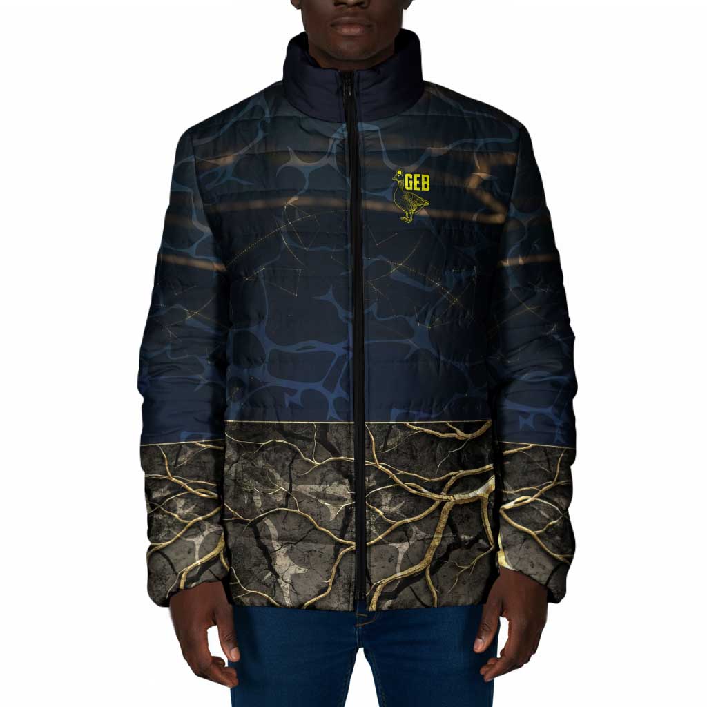 Geb Padded Jacket Ancient Egyptian Cracked Earth and Wheat Illustration Egyptian Earth God - African Pride