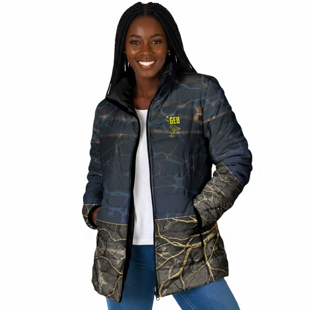 Geb Padded Jacket Ancient Egyptian Cracked Earth and Wheat Illustration Egyptian Earth God - African Pride