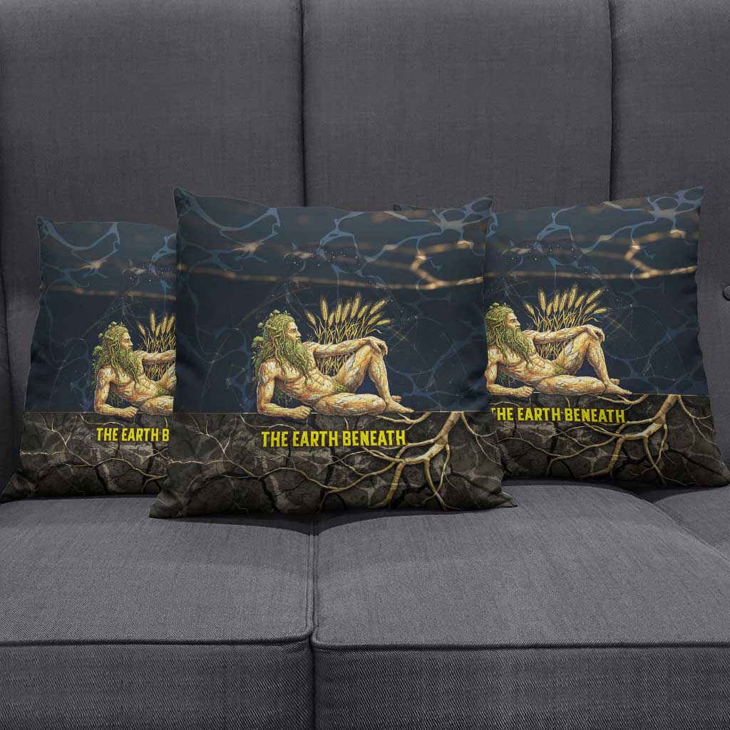 Geb Pillow Cover Ancient Egyptian Cracked Earth and Wheat Illustration Egyptian Earth God - African Pride