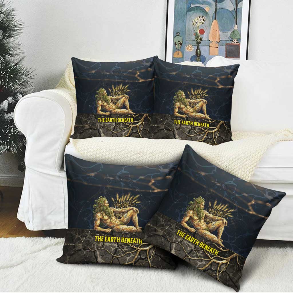 Geb Pillow Cover Ancient Egyptian Cracked Earth and Wheat Illustration Egyptian Earth God - African Pride