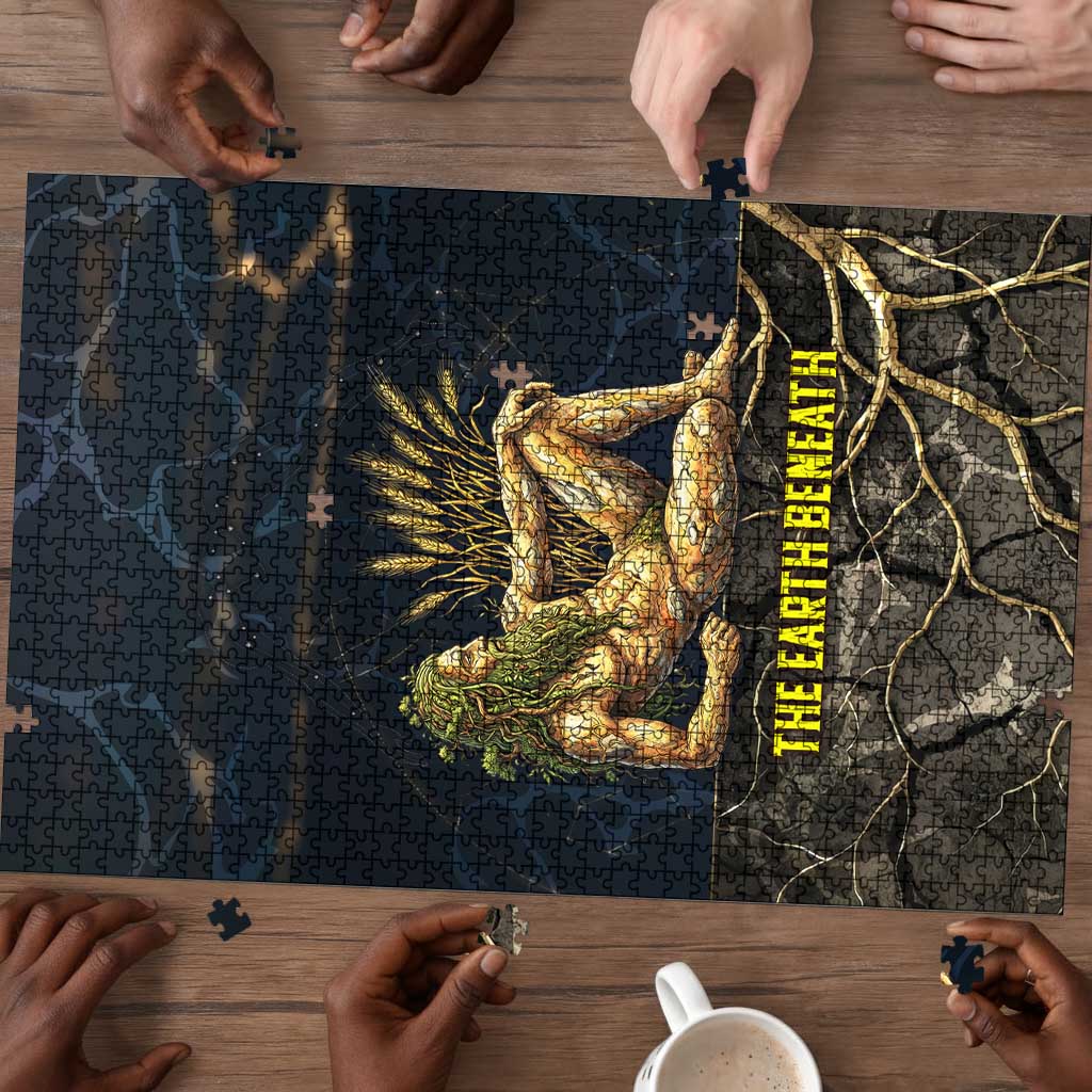 Geb Puzzle Ancient Egyptian Cracked Earth and Wheat Illustration Egyptian Earth God - African Pride