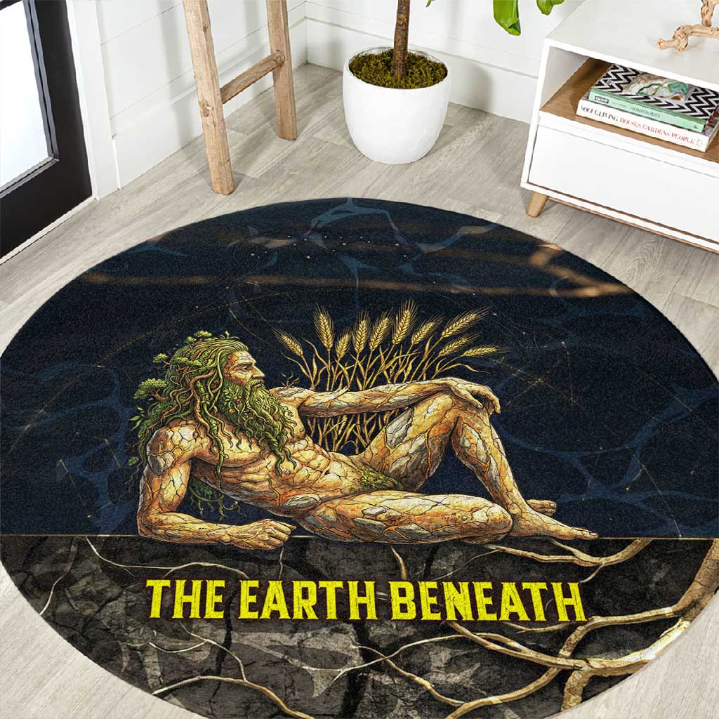 Geb Round Carpet Ancient Egyptian Cracked Earth and Wheat Illustration Egyptian Earth God - African Pride