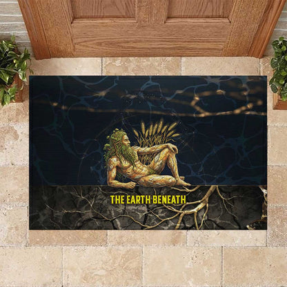 Geb Rubber Doormat Ancient Egyptian Cracked Earth and Wheat Illustration Egyptian Earth God - African Pride