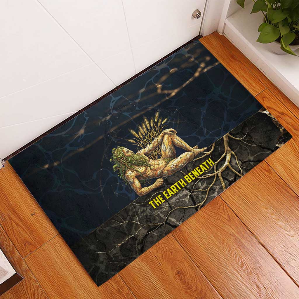 Geb Rubber Doormat Ancient Egyptian Cracked Earth and Wheat Illustration Egyptian Earth God - African Pride