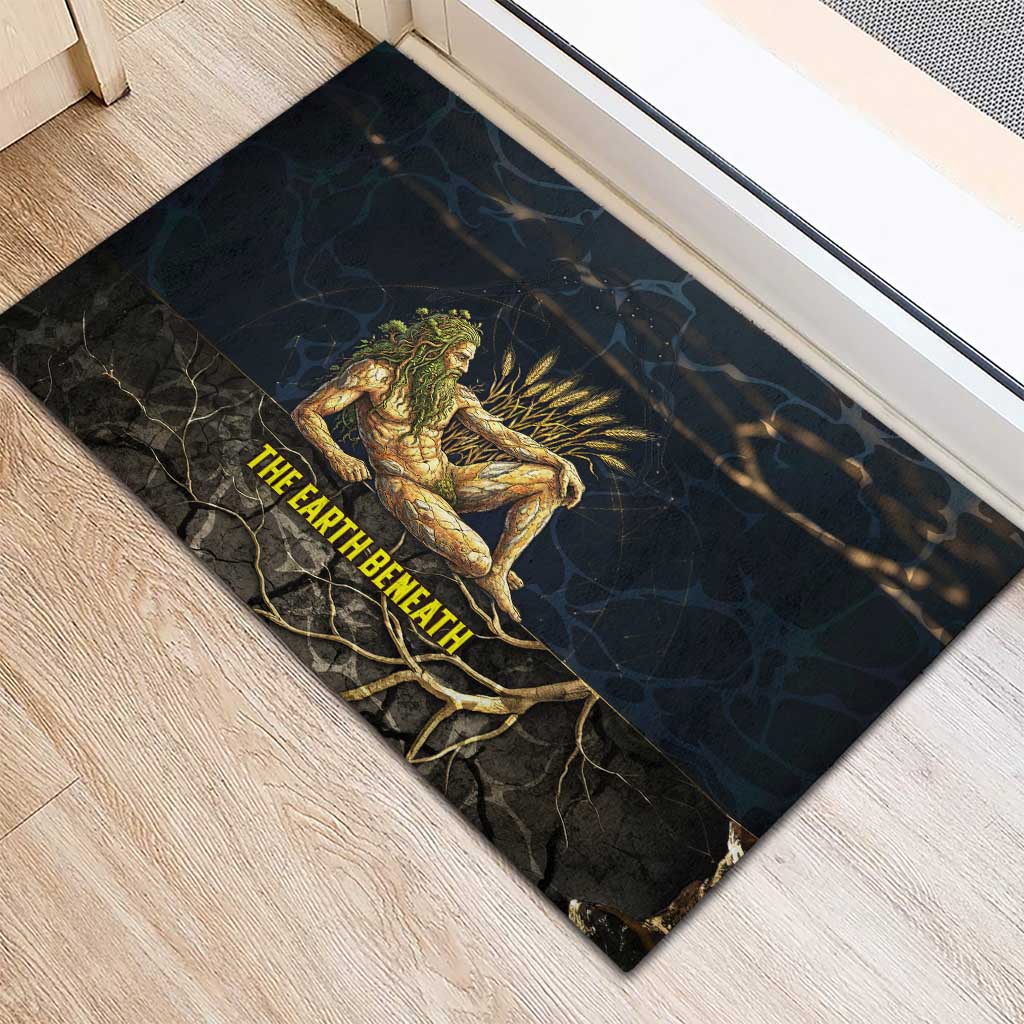 Geb Rubber Doormat Ancient Egyptian Cracked Earth and Wheat Illustration Egyptian Earth God - African Pride