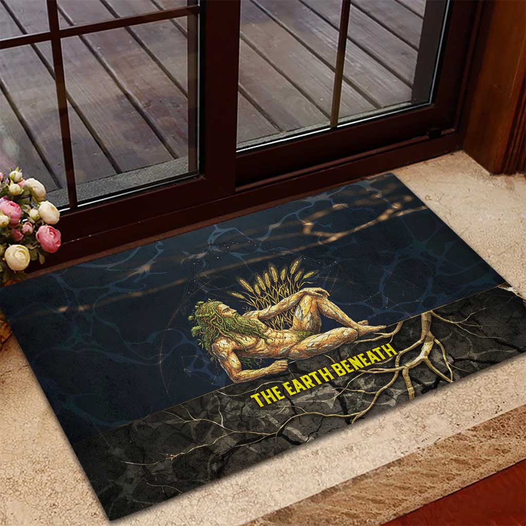 Geb Rubber Doormat Ancient Egyptian Cracked Earth and Wheat Illustration Egyptian Earth God - African Pride