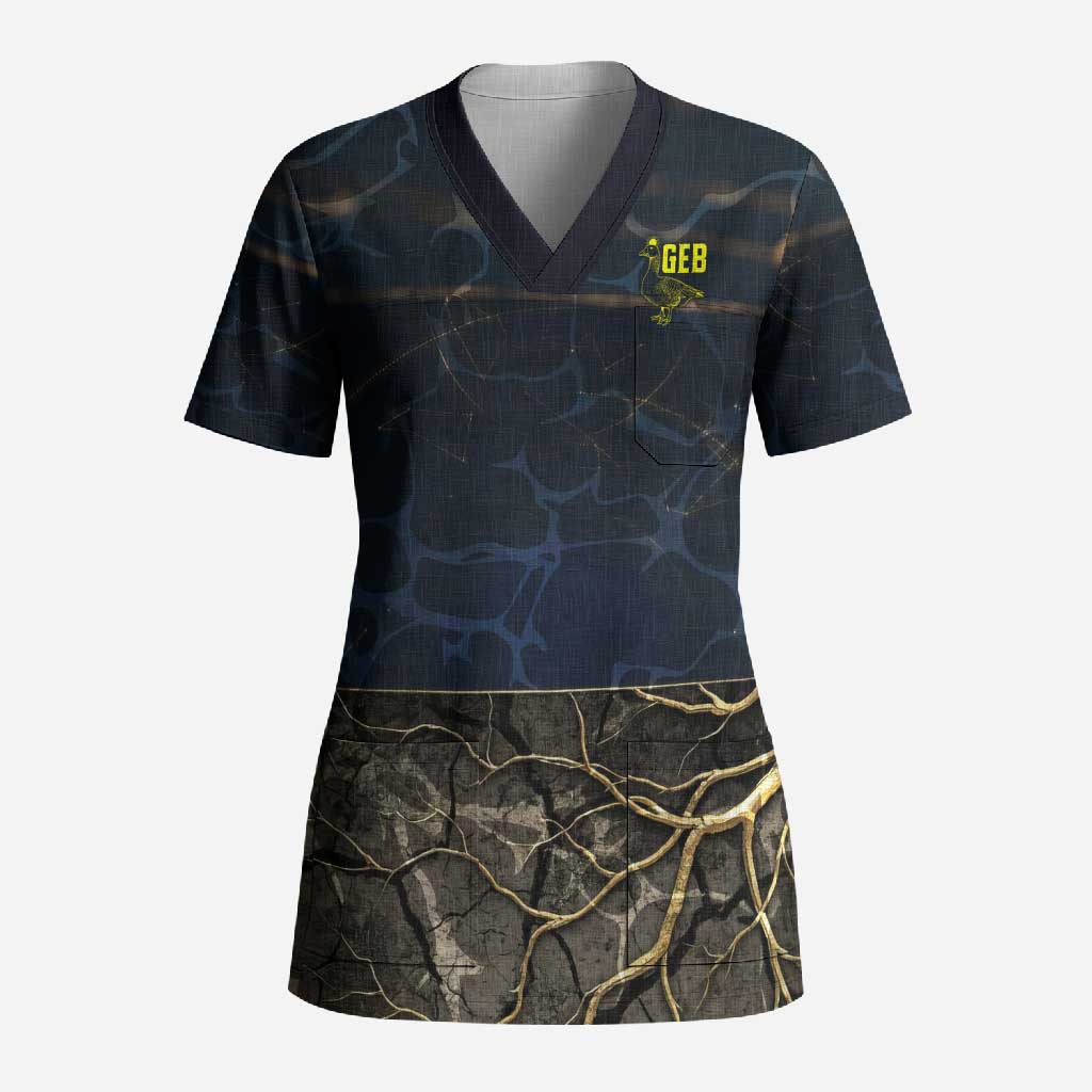 Geb Scrub Top Ancient Egyptian Cracked Earth and Wheat Illustration Egyptian Earth God - African Pride