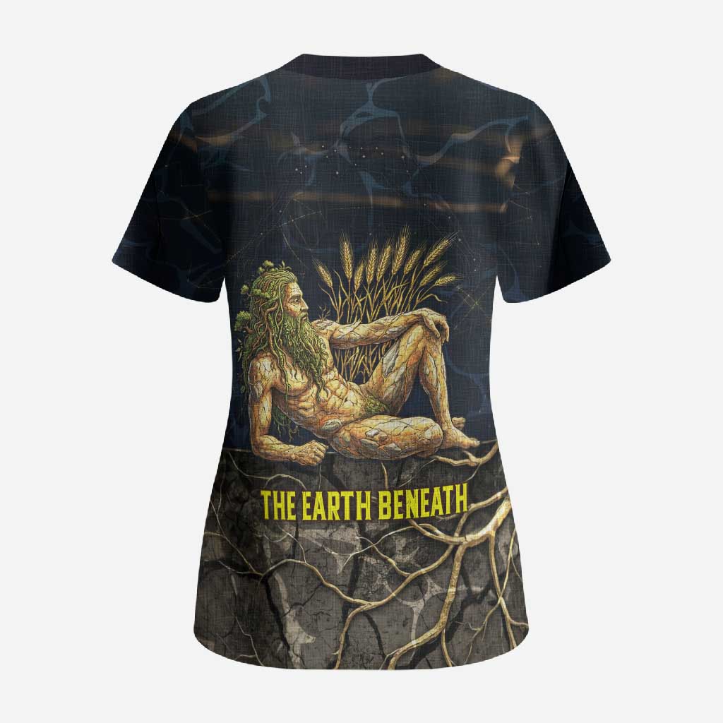 Geb Scrub Top Ancient Egyptian Cracked Earth and Wheat Illustration Egyptian Earth God - African Pride