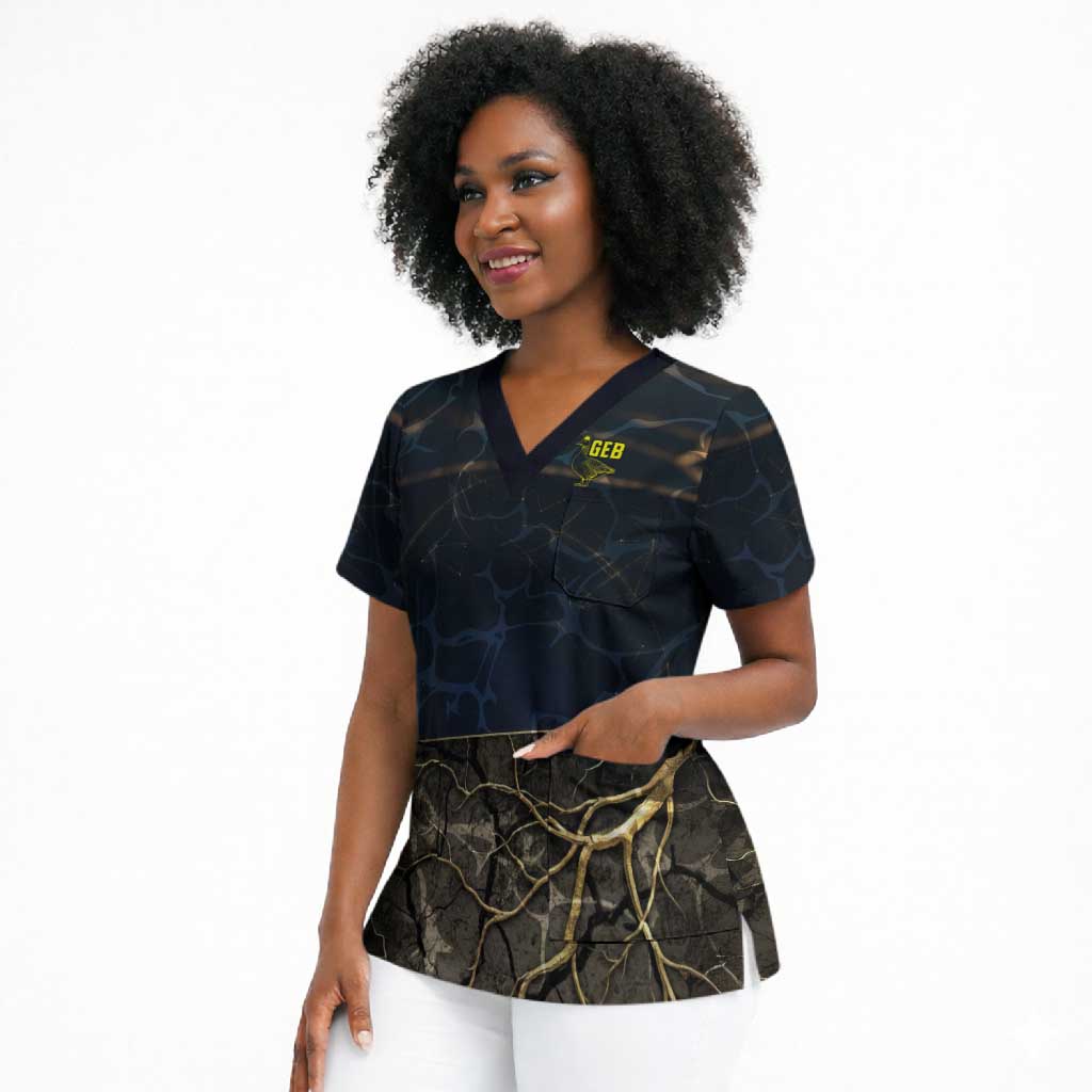 Geb Scrub Top Ancient Egyptian Cracked Earth and Wheat Illustration Egyptian Earth God - African Pride