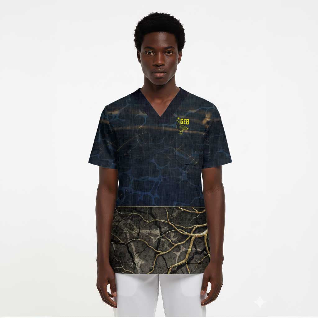 Geb Scrub Top Ancient Egyptian Cracked Earth and Wheat Illustration Egyptian Earth God - African Pride