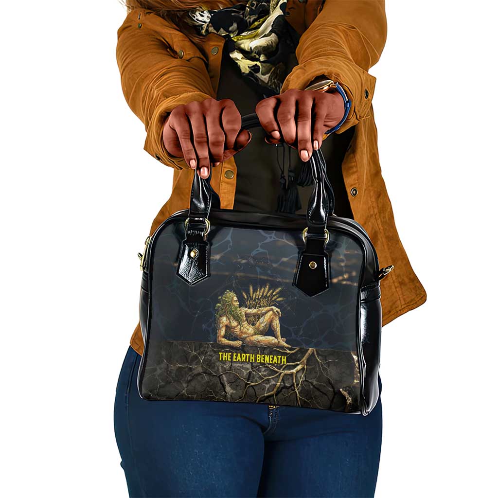 Geb Shoulder Handbag Ancient Egyptian Cracked Earth and Wheat Illustration Egyptian Earth God - African Pride