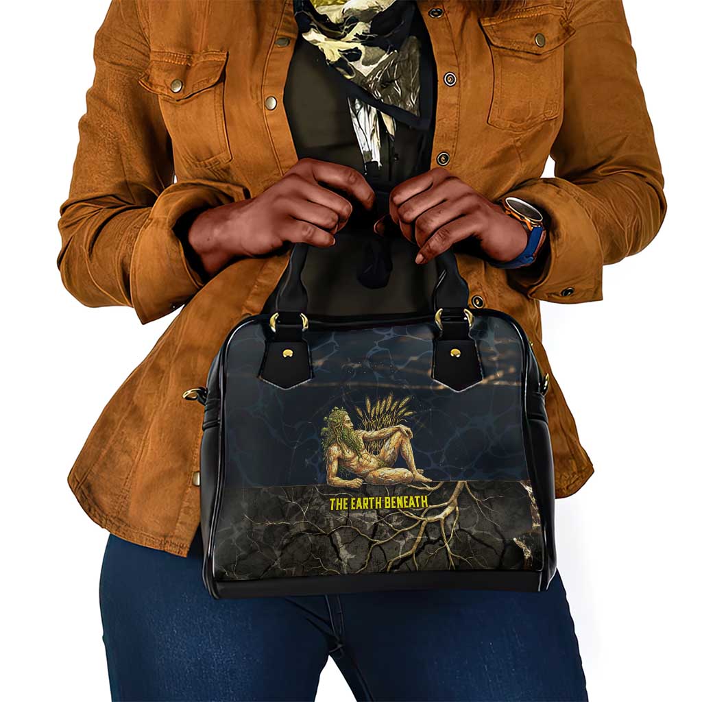Geb Shoulder Handbag Ancient Egyptian Cracked Earth and Wheat Illustration Egyptian Earth God - African Pride