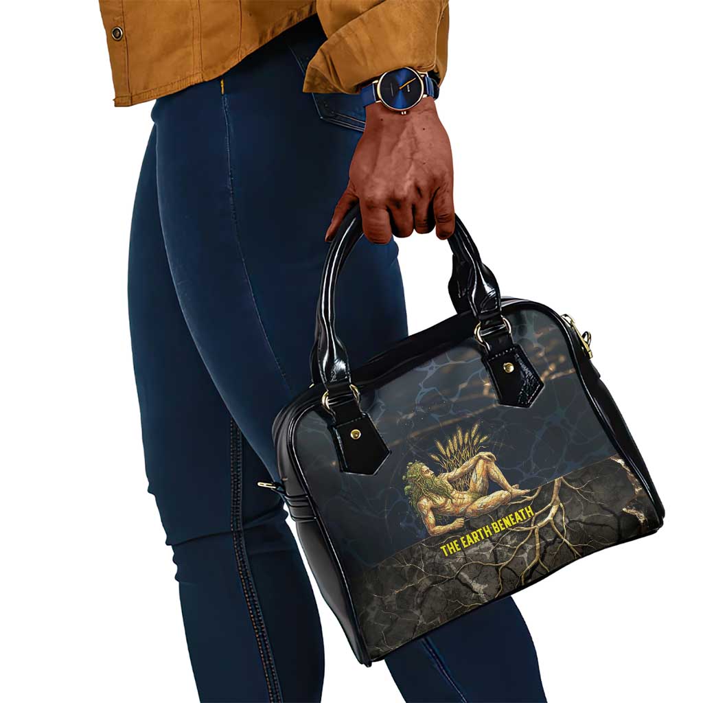Geb Shoulder Handbag Ancient Egyptian Cracked Earth and Wheat Illustration Egyptian Earth God - African Pride