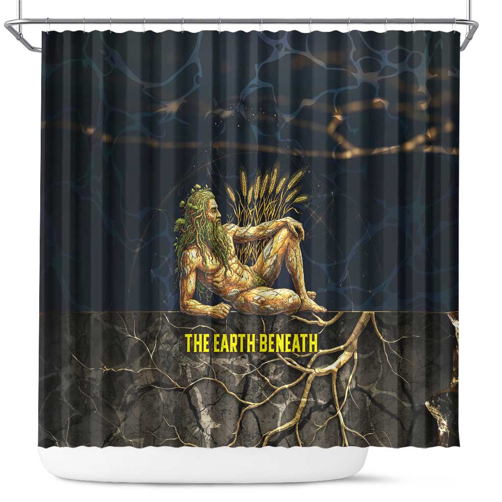 Geb Shower Curtain Ancient Egyptian Cracked Earth and Wheat Illustration Egyptian Earth God - African Pride