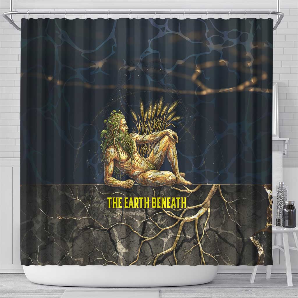 Geb Shower Curtain Ancient Egyptian Cracked Earth and Wheat Illustration Egyptian Earth God - African Pride