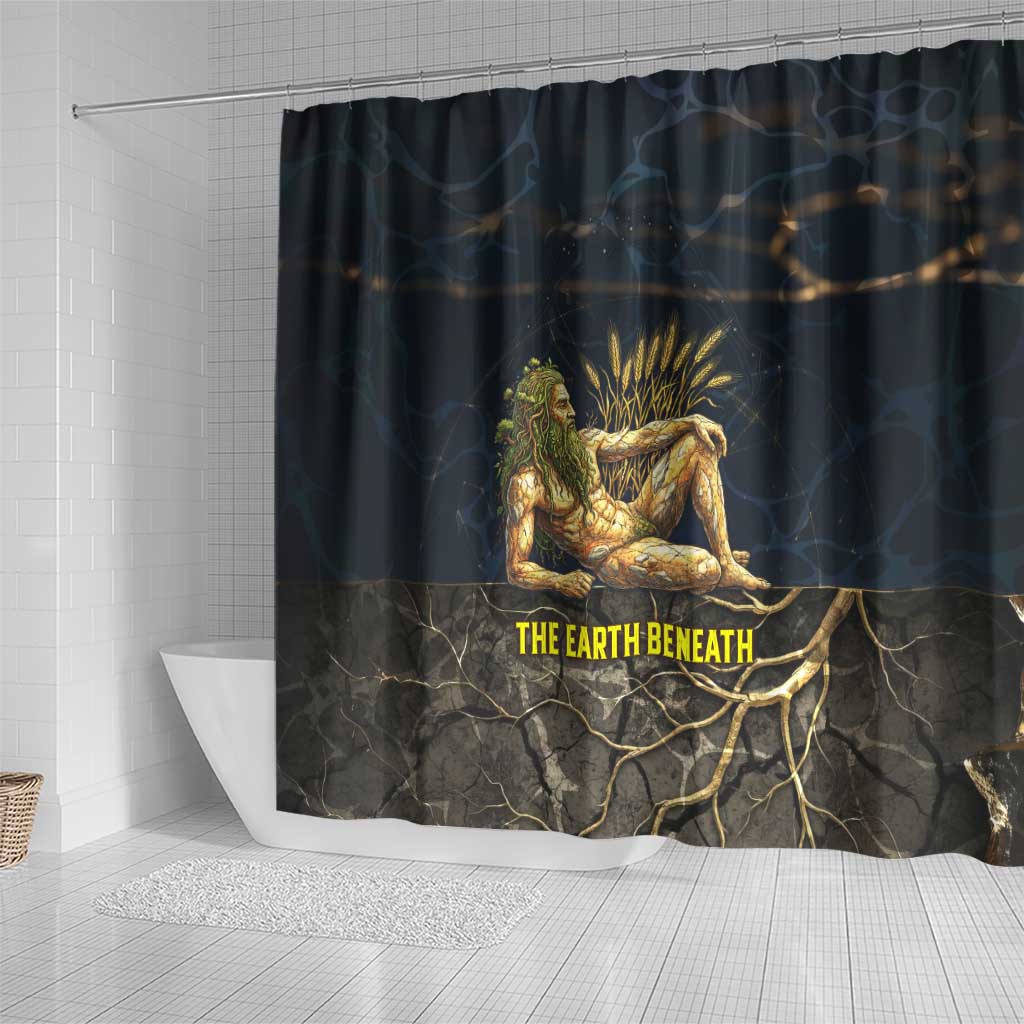 Geb Shower Curtain Ancient Egyptian Cracked Earth and Wheat Illustration Egyptian Earth God - African Pride