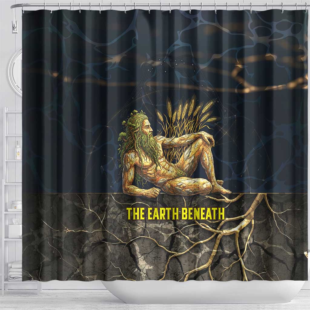 Geb Shower Curtain Ancient Egyptian Cracked Earth and Wheat Illustration Egyptian Earth God - African Pride