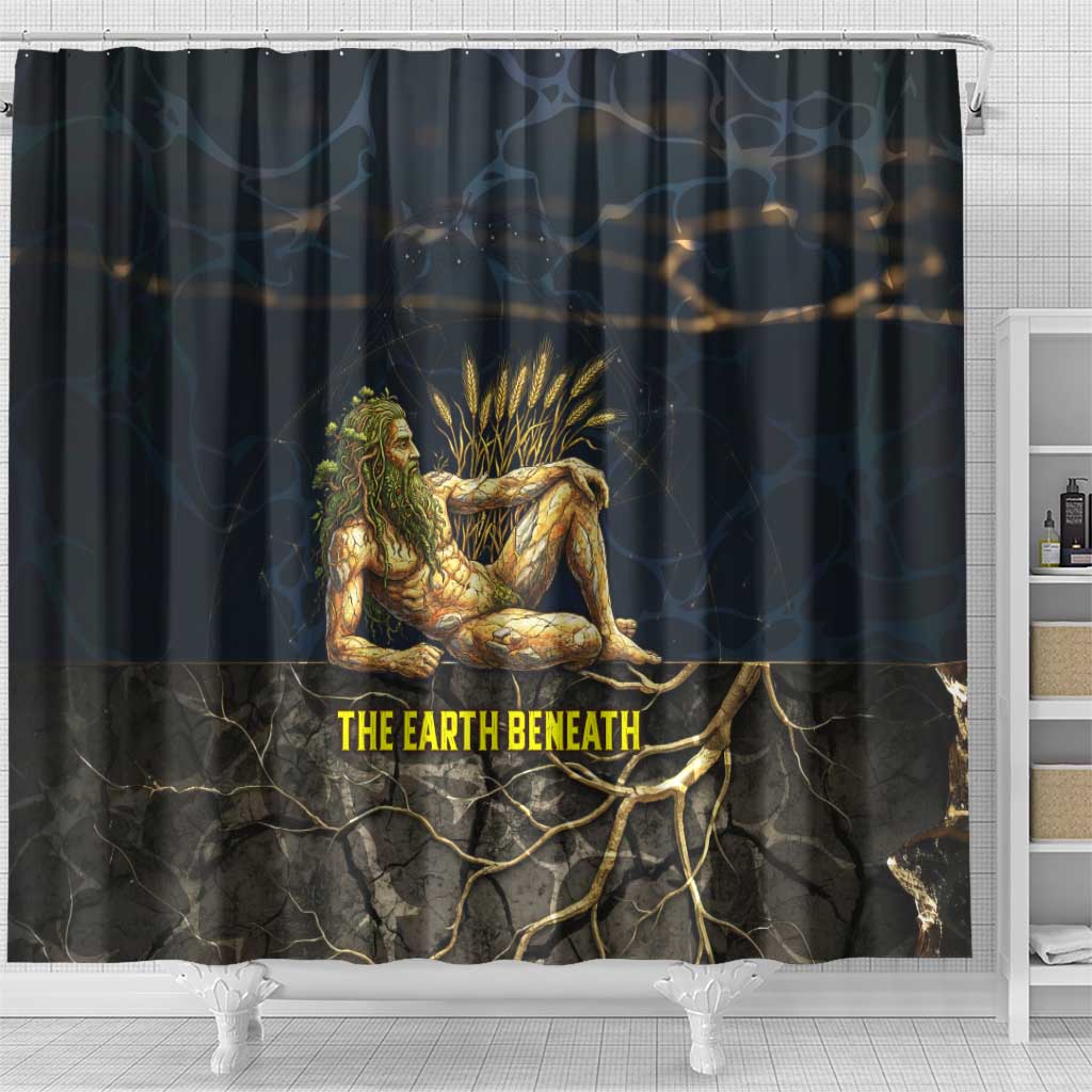 Geb Shower Curtain Ancient Egyptian Cracked Earth and Wheat Illustration Egyptian Earth God - African Pride
