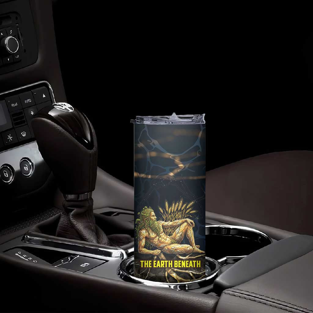 Geb Skinny Tumbler Ancient Egyptian Cracked Earth and Wheat Illustration Egyptian Earth God - African Pride
