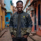 Geb Sleeve Zip Bomber Jacket Ancient Egyptian Cracked Earth and Wheat Illustration Egyptian Earth God - African Pride