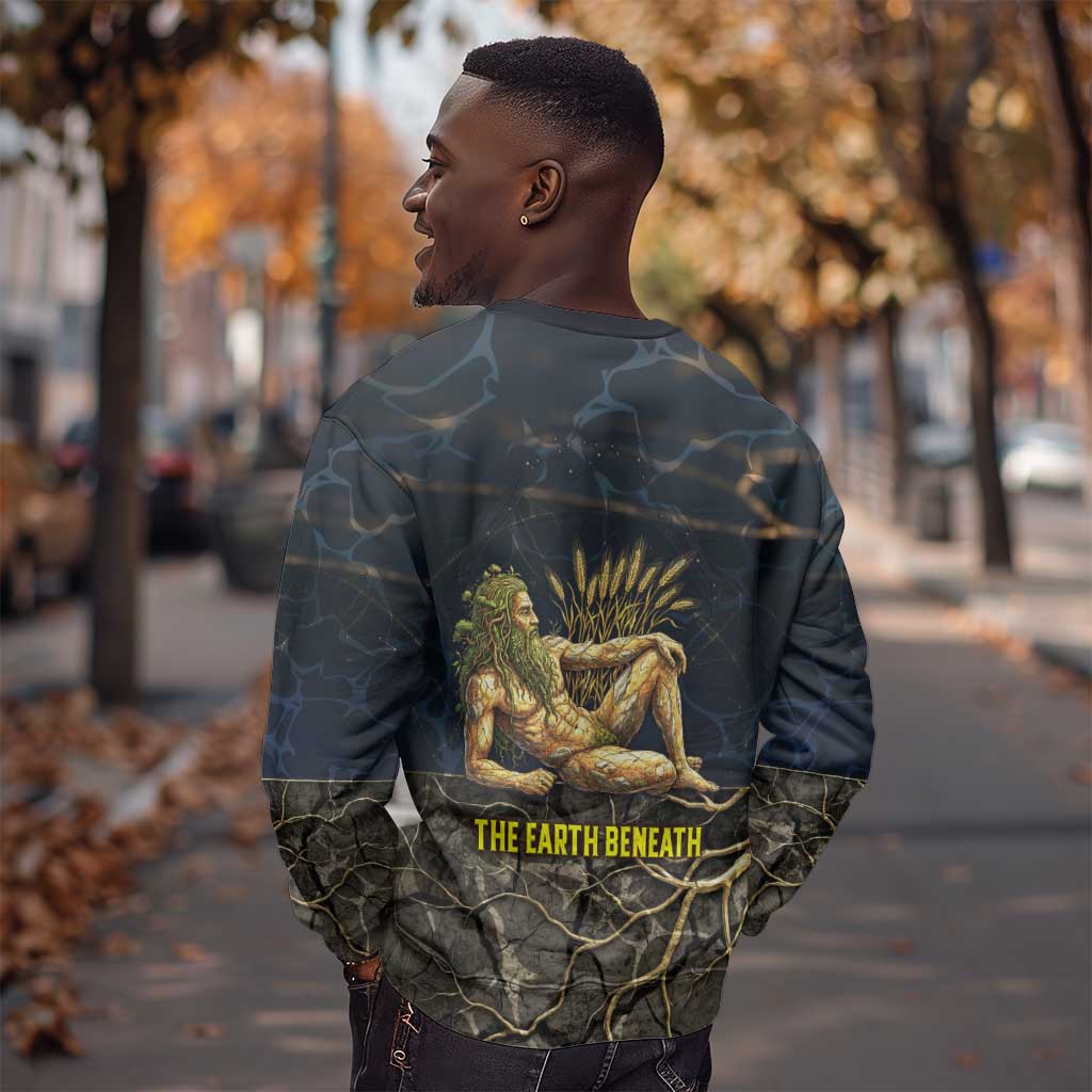 Geb Sweatshirt Ancient Egyptian Cracked Earth and Wheat Illustration Egyptian Earth God - African Pride