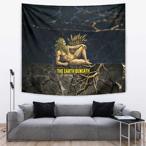 Geb Tapestry Ancient Egyptian Cracked Earth and Wheat Illustration Egyptian Earth God - African Pride